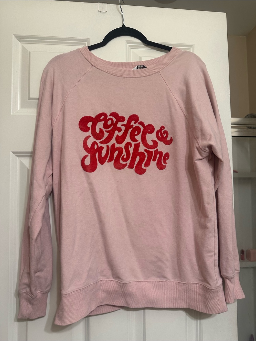 Wildfox Pink Crewneck with Red 'Coffee & Sunshine' Graphic